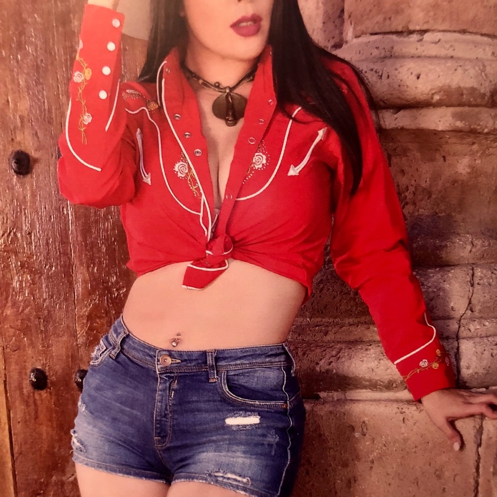 Red floral western shirt